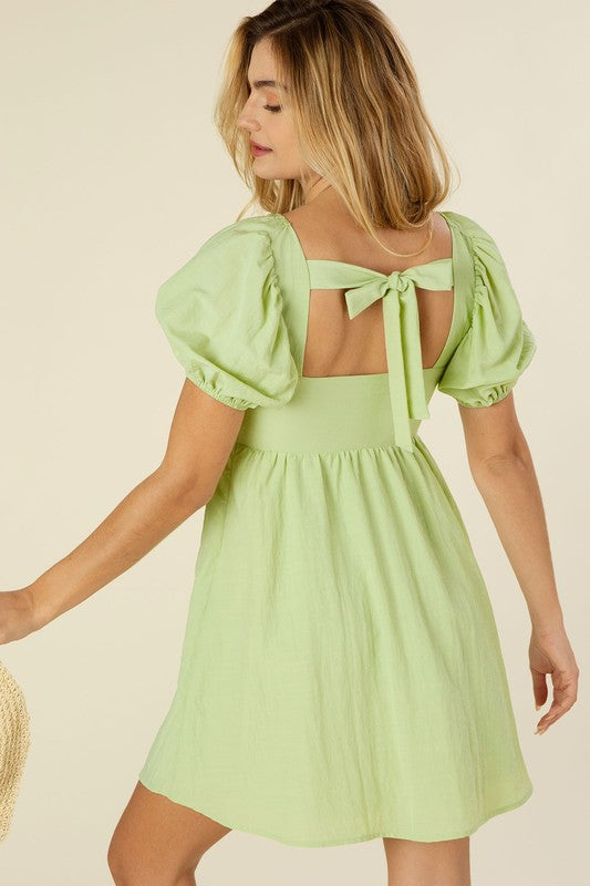 Lilou Tie back dress with puff sleeves