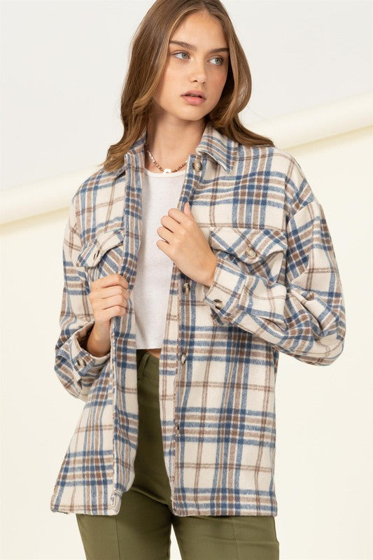 For Myself Plaid Print Button-Front Top