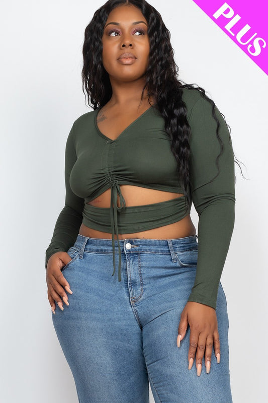 Plus Size Drawstring Ruched Cutout Crop Top