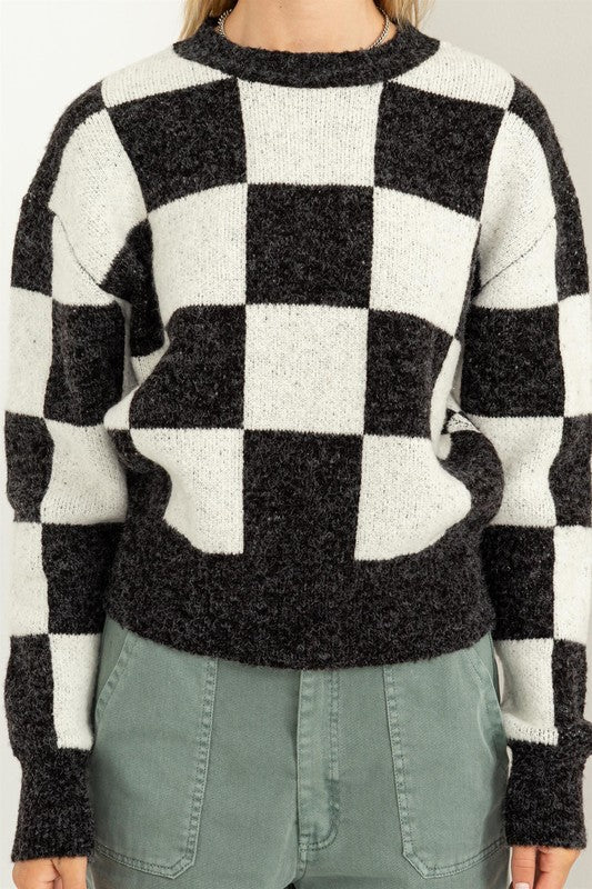 Weekend Chills Checkered Long Sleeve Sweater - Jake J Shop