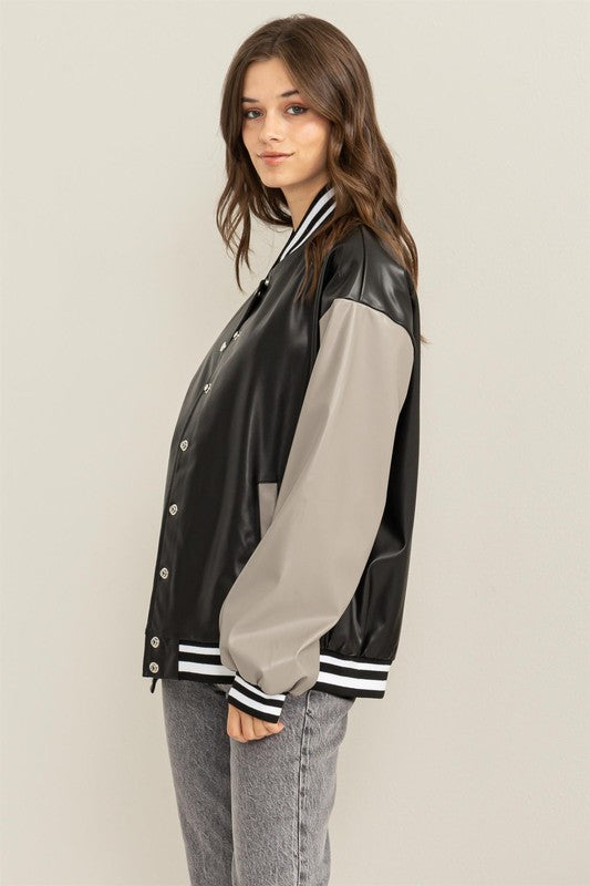 Game On PU Colorblock Baseball Jacket