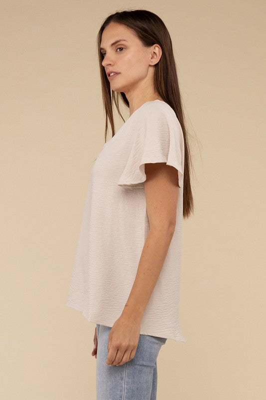 Woven Airflow Flutter Sleeve Top