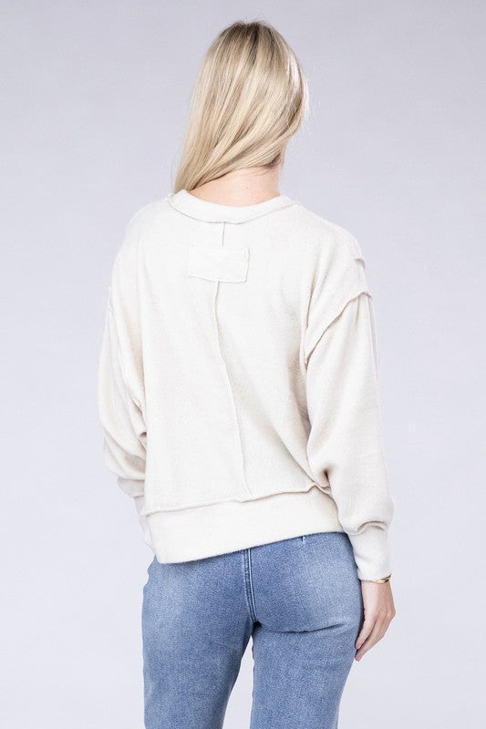 Brushed Melange Hacci Oversized Sweatshirt Pullover Casual Knit