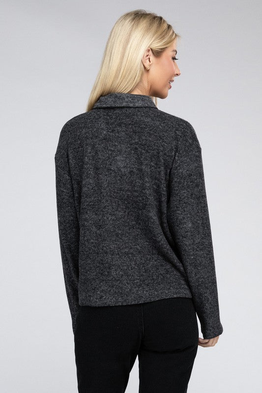 Brushed Melange Hacci Collared Sweater