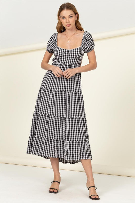 Somewhere to Go Tie-Back Gingham Print Maxi Dress - Jake J Shop