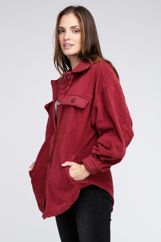 Fleece Buttoned Down Oversized Jacket - Jake J Shop