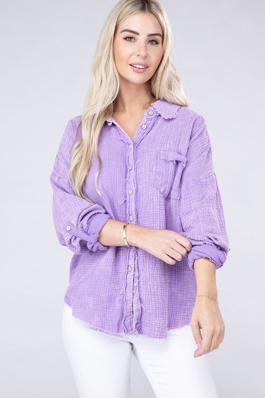 Acid Washed Double Gauze Button Down Shirt