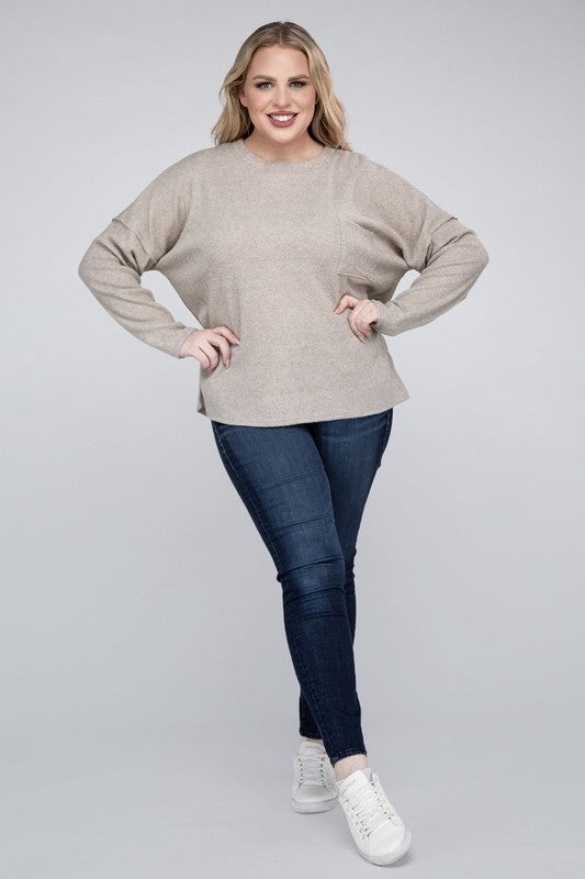 Plus Ribbed Brushed Melange Hacci Sweater