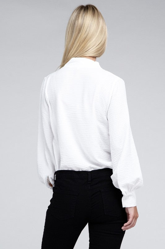 Woven Airflow V-Neck Long Sleeve Top