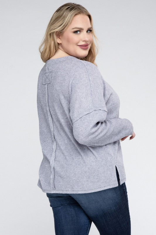 Plus Ribbed Brushed Melange Hacci Sweater