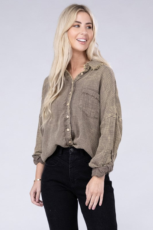 Acid Washed Double Gauze Button Down Shirt