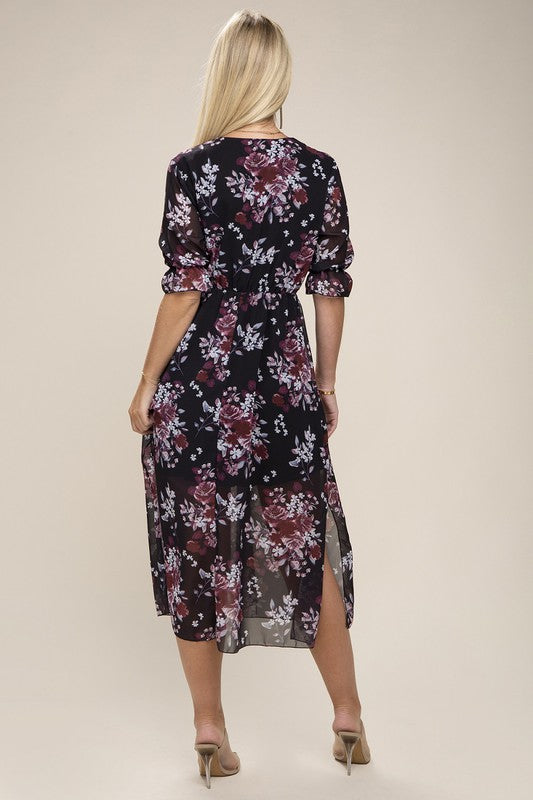 Floral Print V Neck Maxi Dress - Jake J Shop