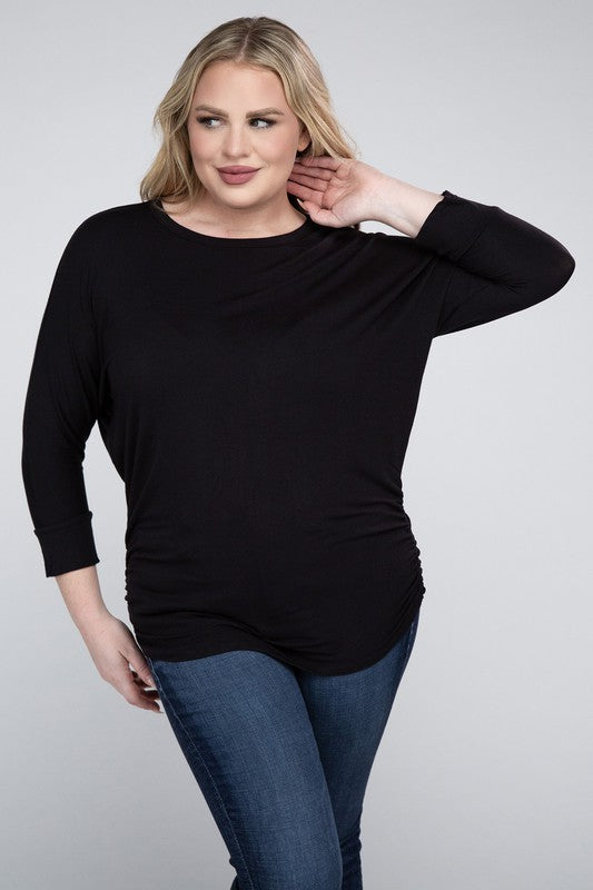 Plus Luxe Rayon Boat Neck 3/4 Sleeve Top