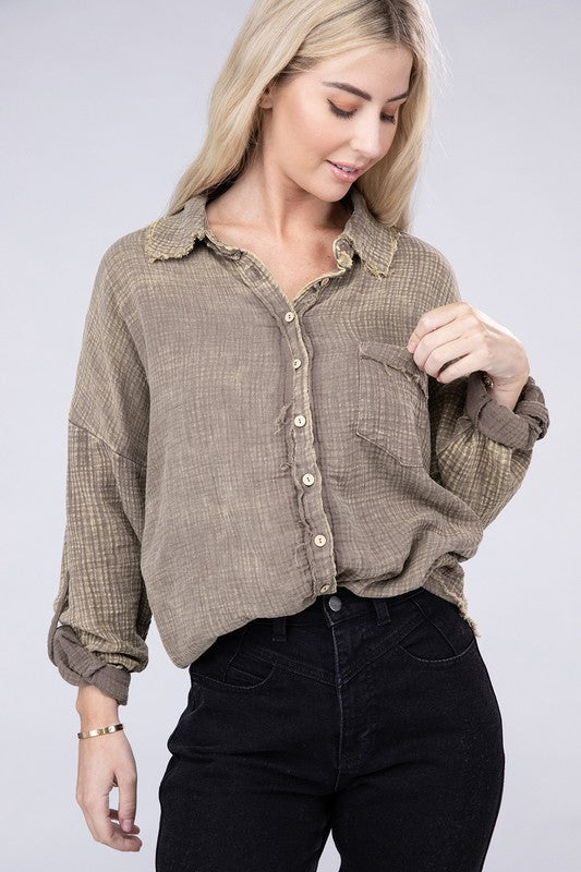 Acid Washed Double Gauze Button Down Shirt