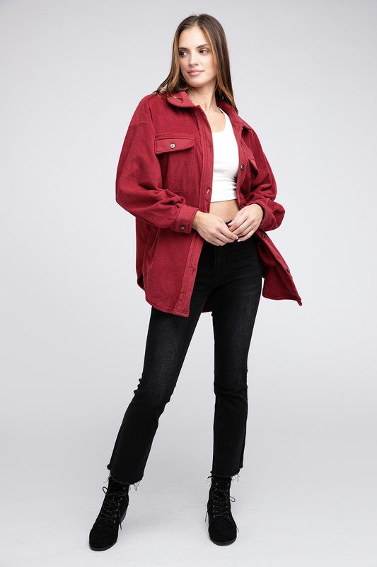 Fleece Buttoned Down Oversized Jacket - Jake J Shop