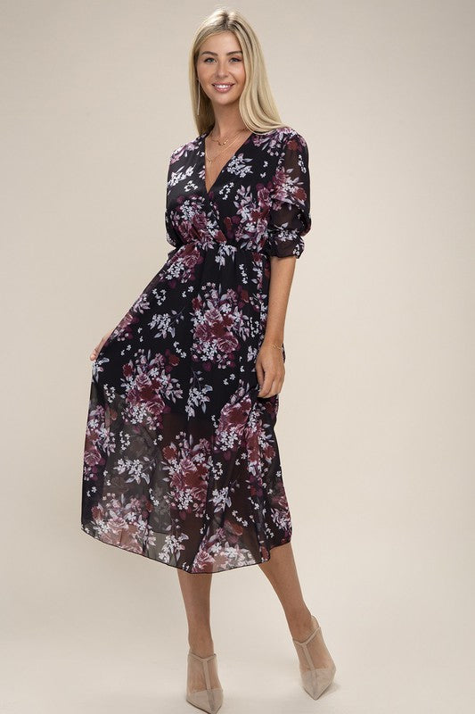 Floral Print V Neck Maxi Dress - Jake J Shop