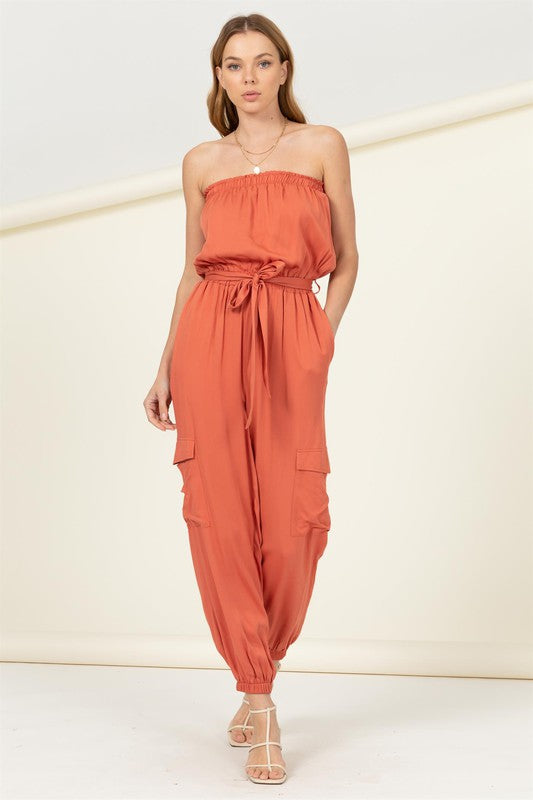 Flap Pocket Side Belted Tube Jumpsuit - Jake J Shop