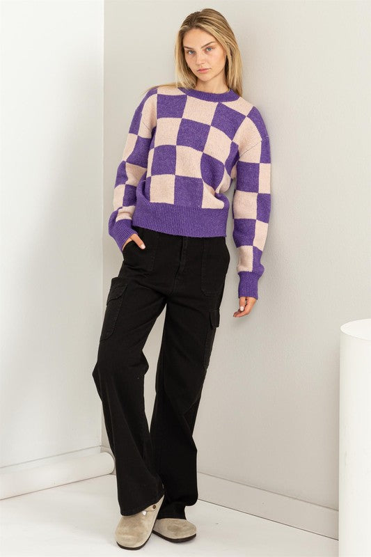 Weekend Chills Checkered Long Sleeve Sweater - Jake J Shop