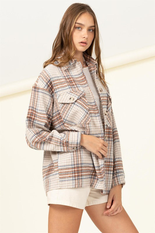 For Myself Plaid Print Button-Front Top