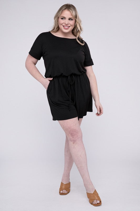 ZENANA Summer Romper Plus Size Brushed with Pockets