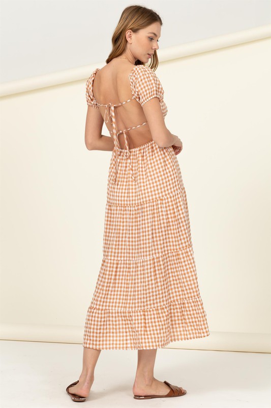 Somewhere to Go Tie-Back Gingham Print Maxi Dress - Jake J Shop