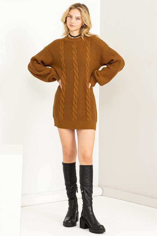 Cable-Knit Ribbed Mini Sweater Dress - Jake J Shop