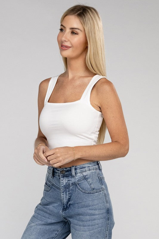 Cotton Square Neck Cropped Cami Top - Jake J Shop