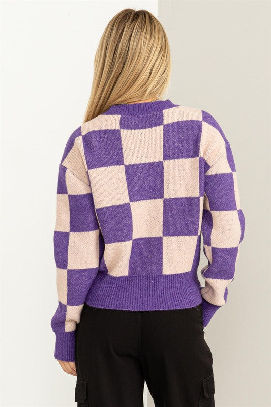 Weekend Chills Checkered Long Sleeve Sweater - Jake J Shop