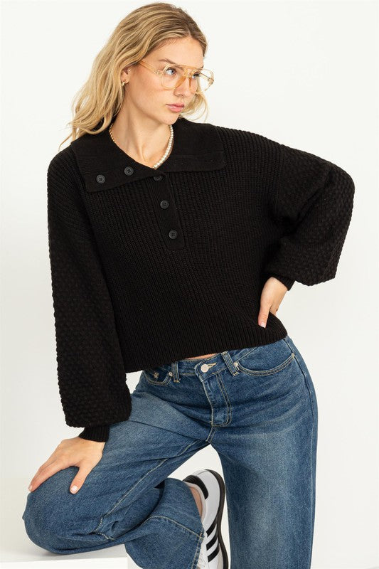 Instant Winner Wide Collar Button Front Sweater - Jake J Shop