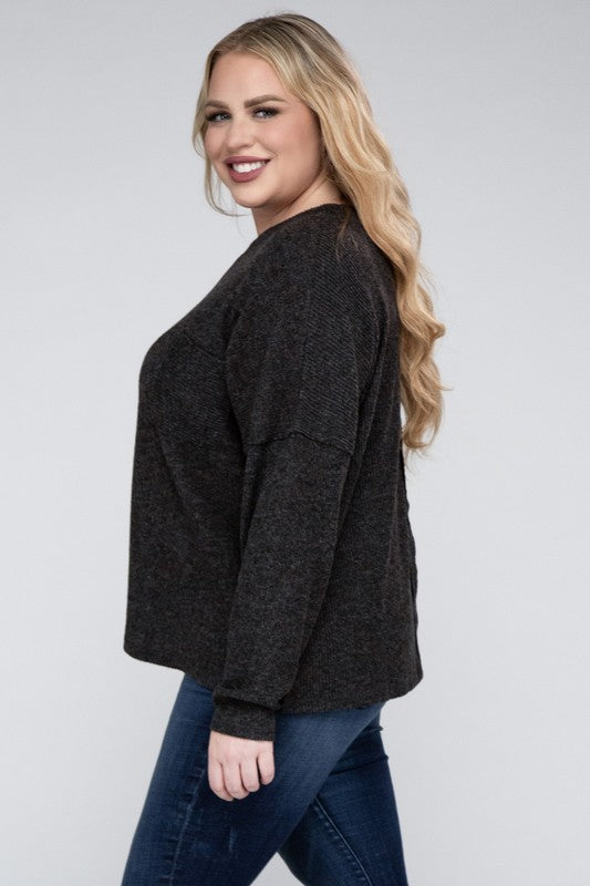 Plus Ribbed Brushed Melange Hacci Sweater