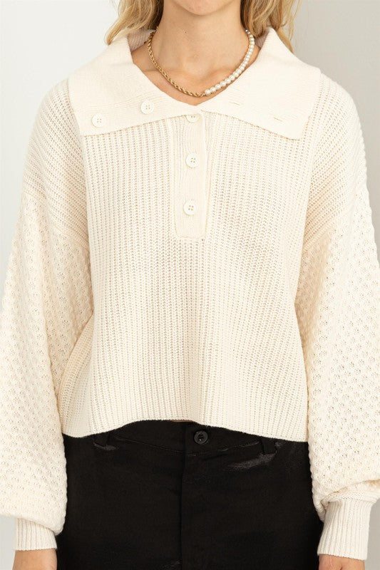 Instant Winner Wide Collar Button Front Sweater - Jake J Shop