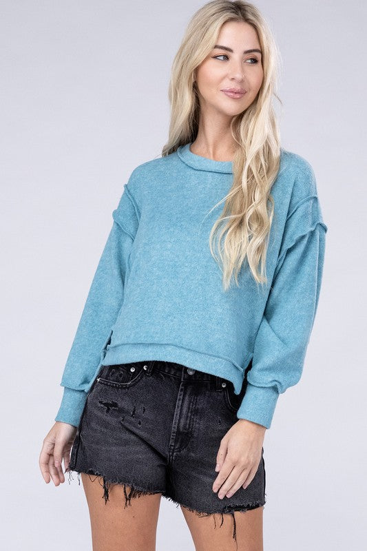 Brushed Melange Hacci Oversized Sweatshirt Pullover Casual Knit