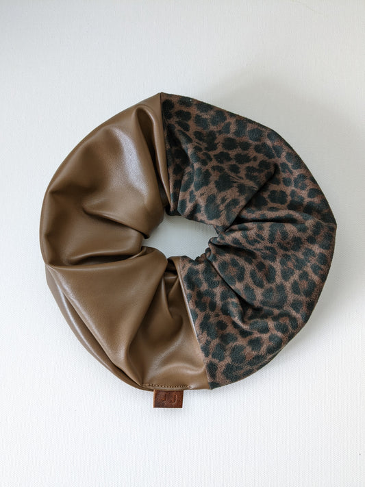 Handmade Macchiato Leopard Faux Leather Scrunchie Mammoth XL